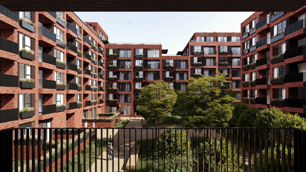 Vysočany infill block – courtyard seen from a loggia