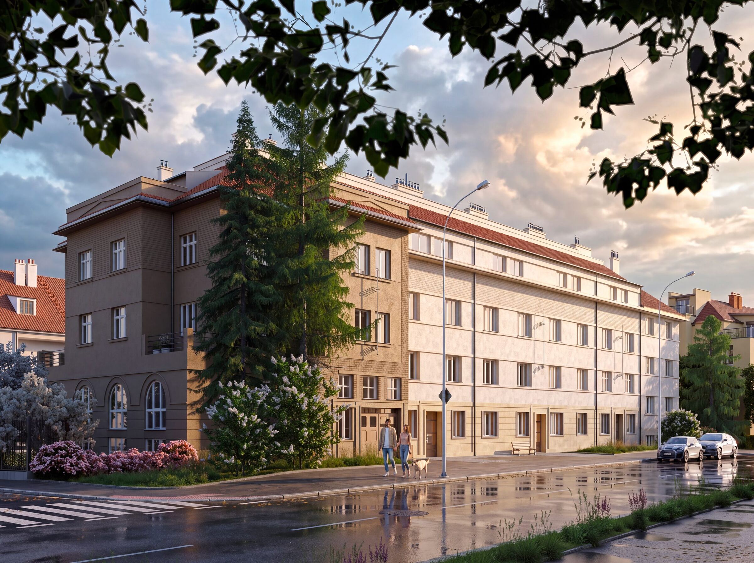 Ke Krči – renovated apartment buildings in Braník, street view