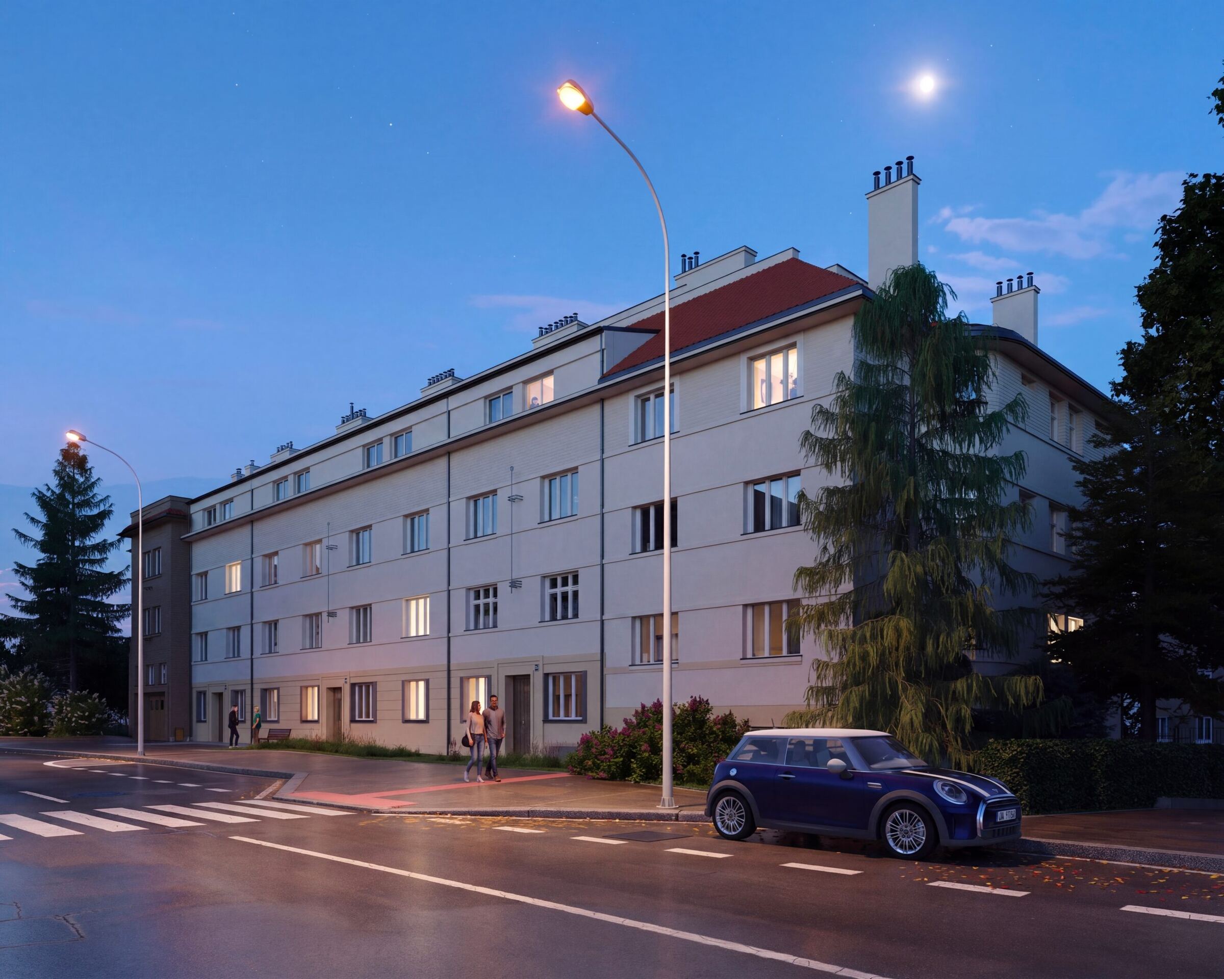 Ke Krči – street façade in the evening