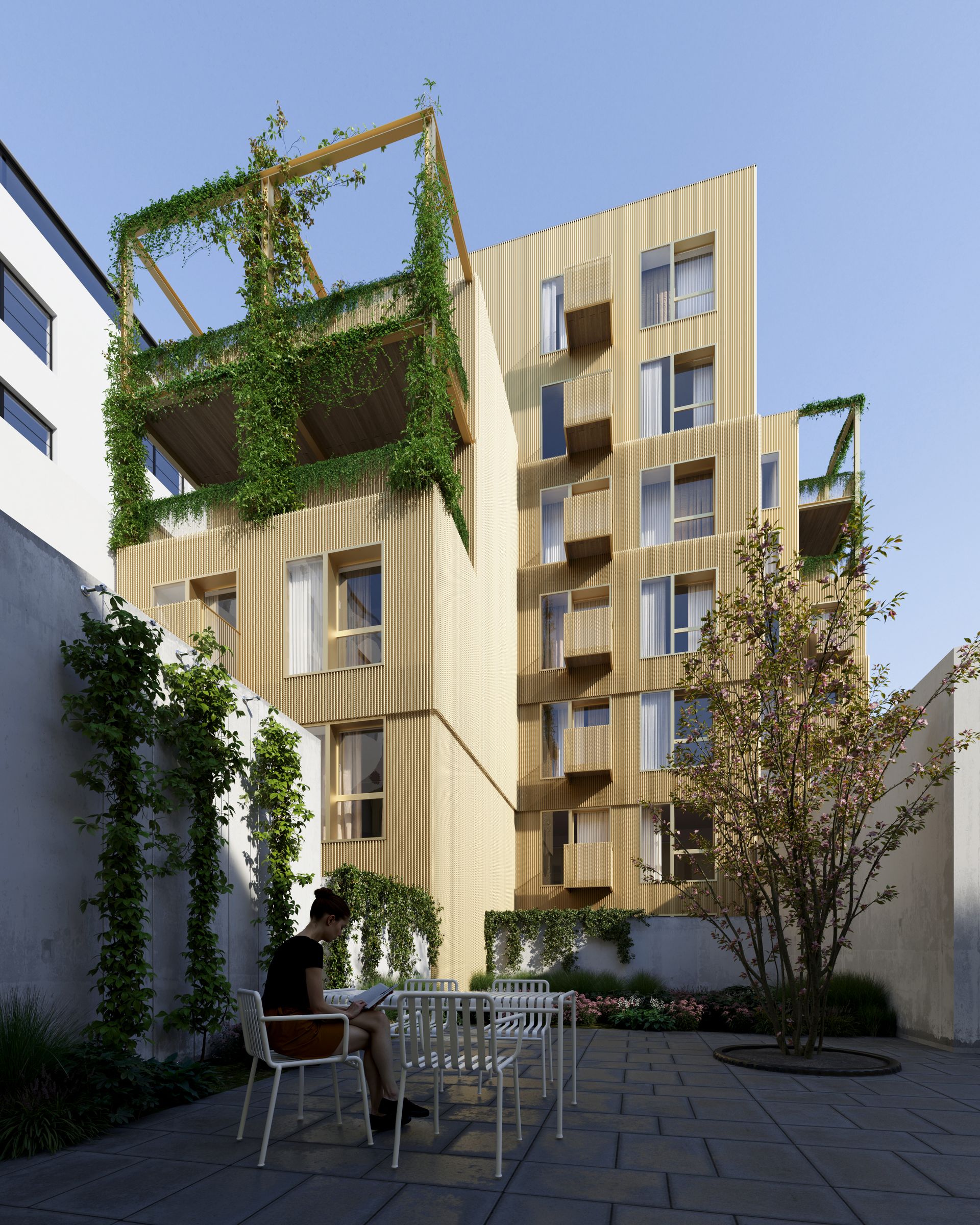 Křižíkova – planted courtyard façade