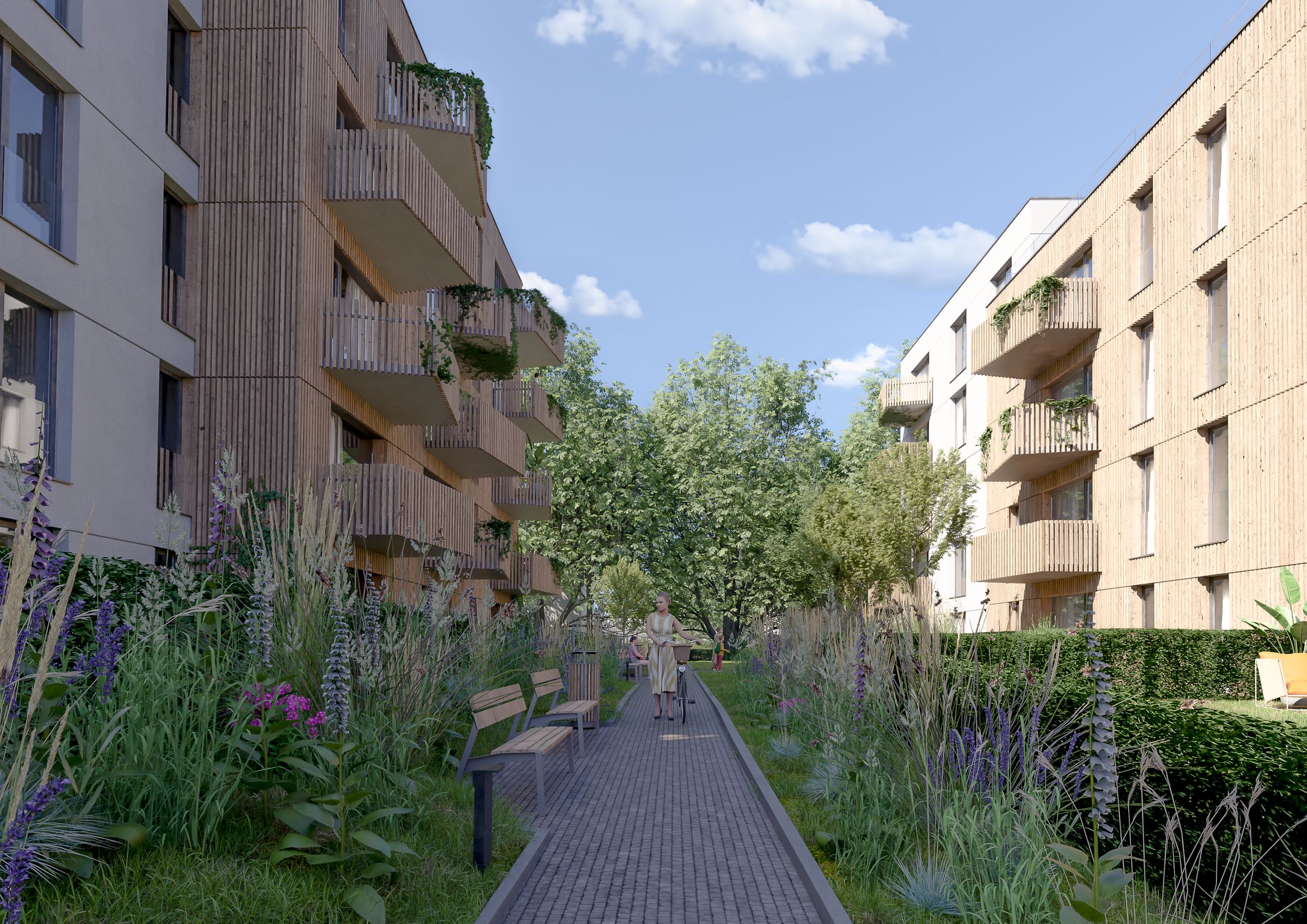 Uhříněves Garden – footpath between the buildings