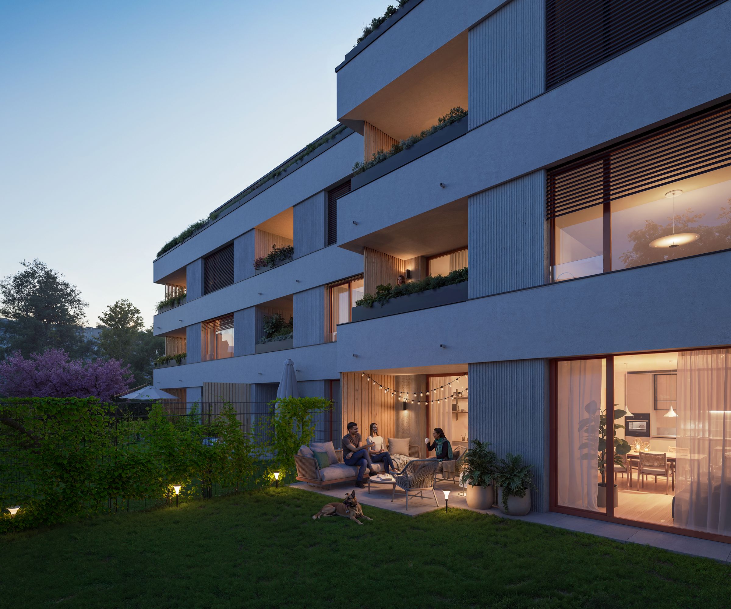 Žalanka – gardens and terraces in the evening