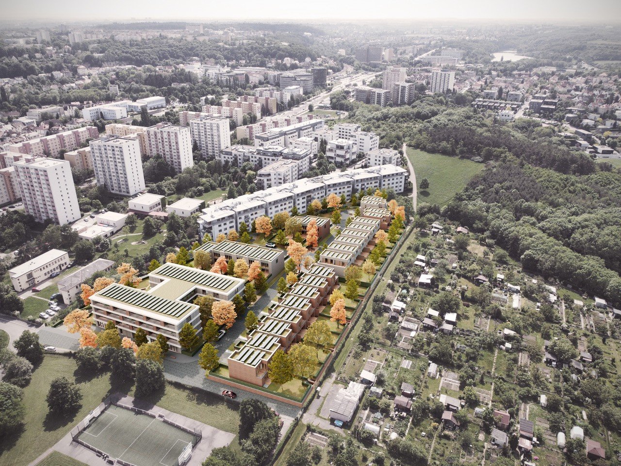 Senior Living Červený vrch – obytný soubor KKCG, letecký pohled